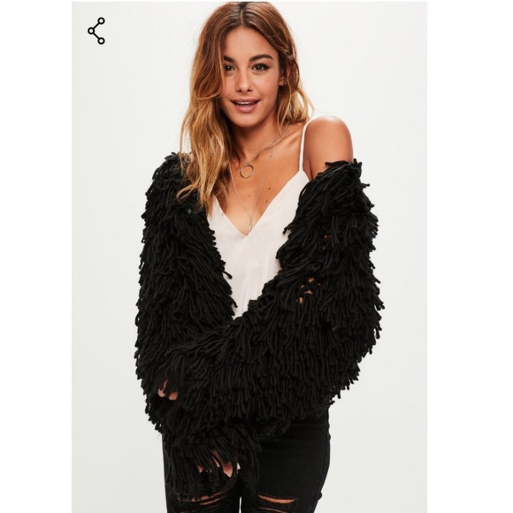 Missguided Black Shaggy Crop Knitted Cardigan